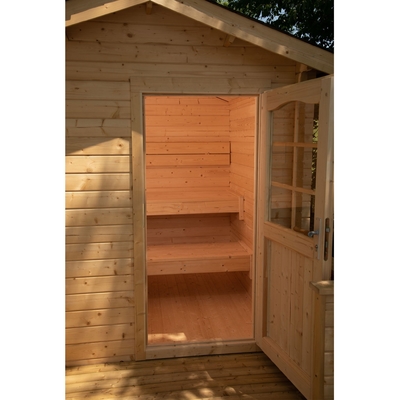 Traditionelle nordische gezierte hölzerne Dampf-Sauna-Kabine der Personen-4-6 im Freien